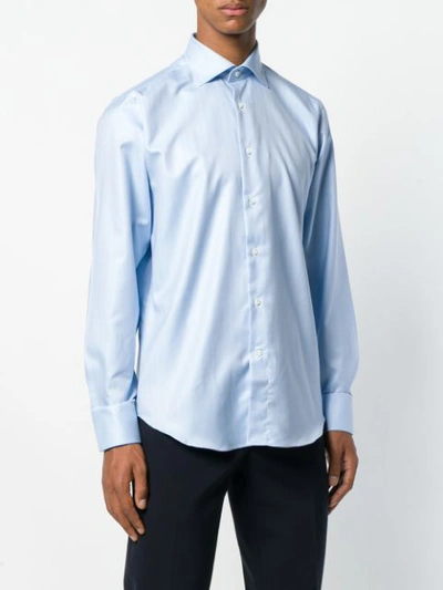 Shop Canali Herringbone Pattern Shirt In Blue