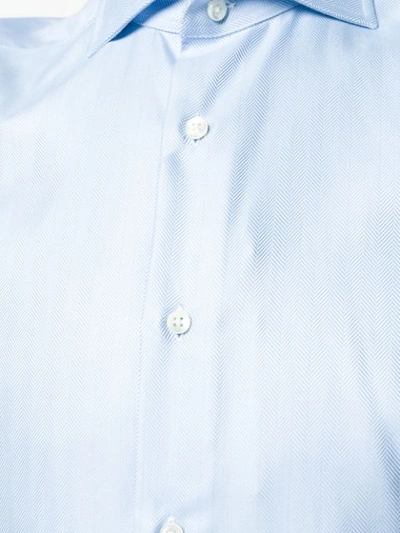 Shop Canali Herringbone Pattern Shirt In Blue