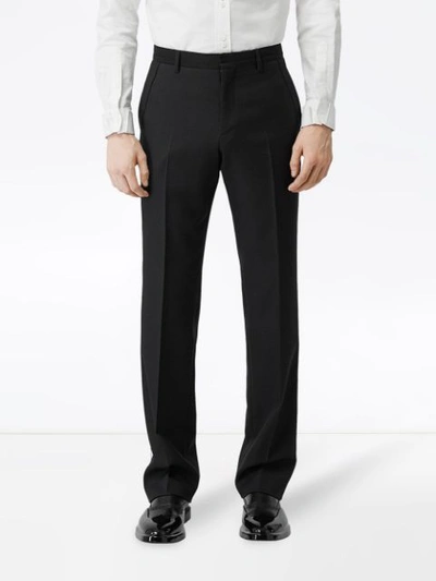 Shop Burberry Stripe Detail Wool Twill Tailored Trousers In Black