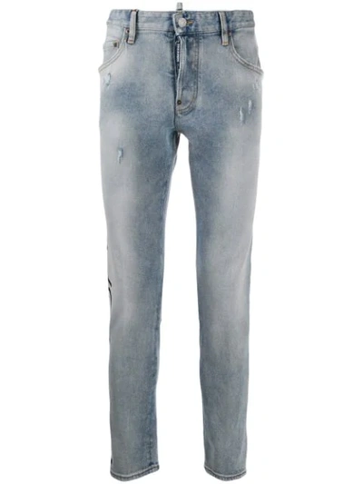 Shop Dsquared2 Logo Print Denim Jeans In Blue