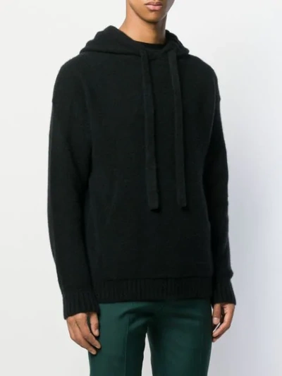Shop Laneus Knitted Long-sleeved Hoodie In Black