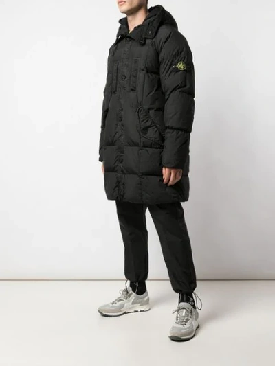 Shop Stone Island Hooded Padded Coat In Black