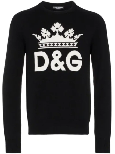 Shop Dolce & Gabbana Intarsia Logo Cashmere Sweater In Black