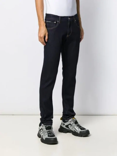 Shop Dolce & Gabbana Slim-fit Embroidered Logo Jeans In Blue