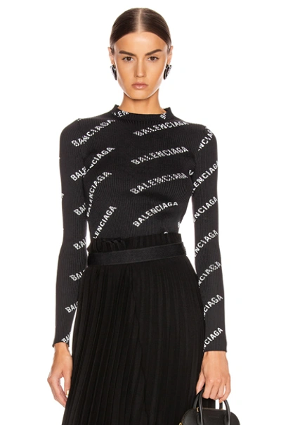 Shop Balenciaga Long Sleeve Rib Knit Top In Abstract,black In Black & White