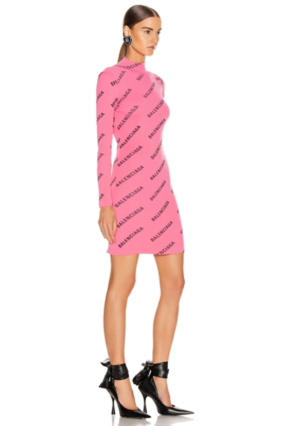 Shop Balenciaga Long Sleeve Rib Short Dress In Abstract,pink In Lipstick Pink & Black