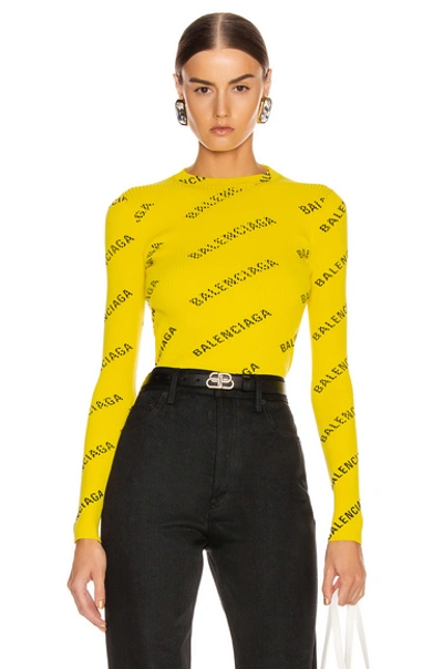Balenciaga Long Sleeve Rib Knit Top In Yellow | ModeSens