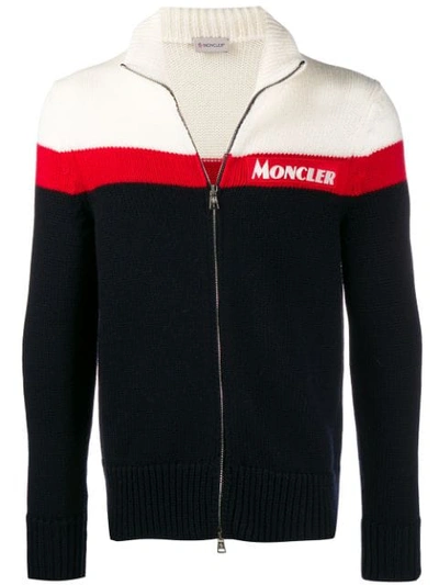 Shop Moncler Knitted Zip-up Cardigan In Blue