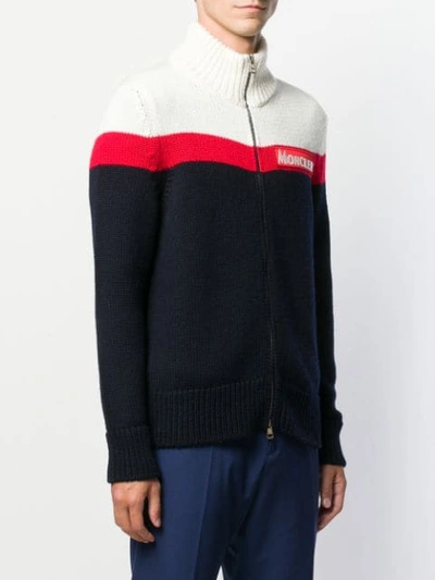 Shop Moncler Knitted Zip-up Cardigan In Blue