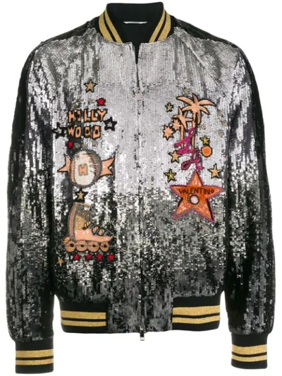 Shop Valentino Sequined Bomber Jacket In Metallic