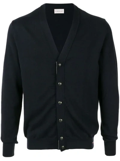 Shop Moncler Knitted Cardigan In Blue