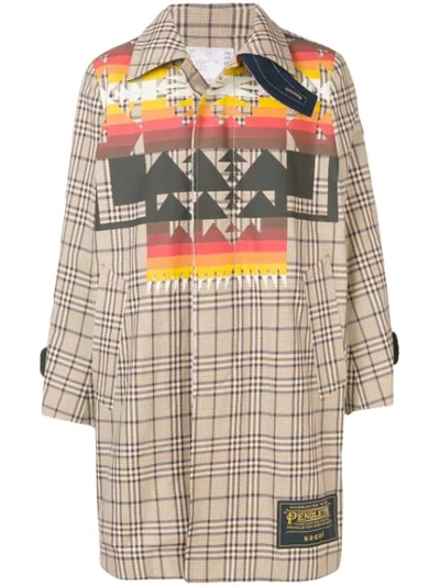 Shop Sacai Checked Navajo Coat In Neutrals
