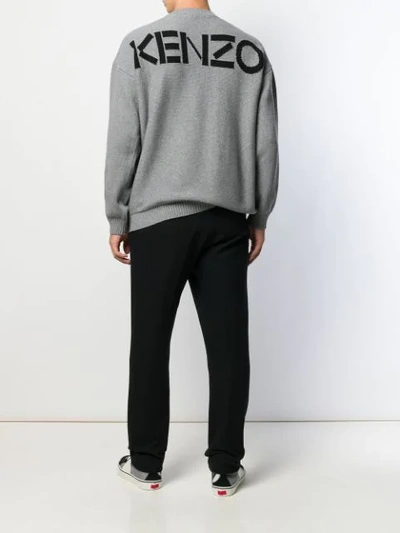 Shop Kenzo Intarsia Knit Logo Jumper In Grey