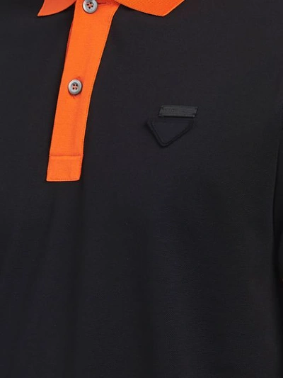 Shop Prada Two-tone Piqué Polo Shirt In Black