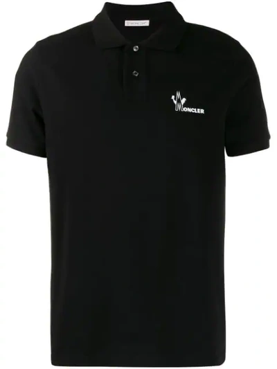 Shop Moncler Logo Print Polo Shirt In Black
