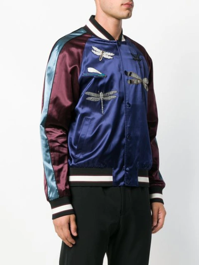 Shop Valentino Embroidered Bomber Jacket - Blue