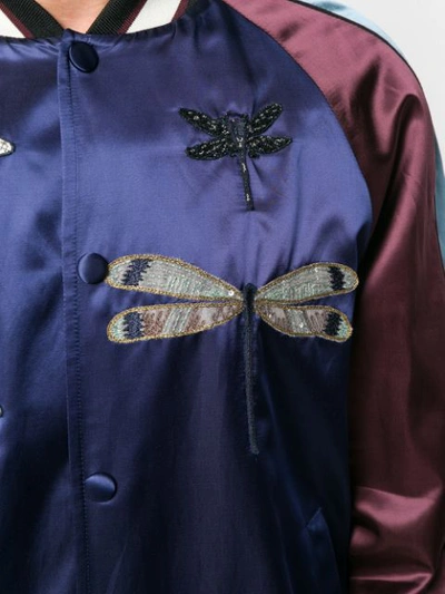 Shop Valentino Embroidered Bomber Jacket - Blue