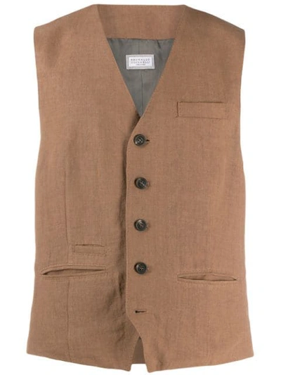 Shop Brunello Cucinelli Button Down Waistcoat In Brown