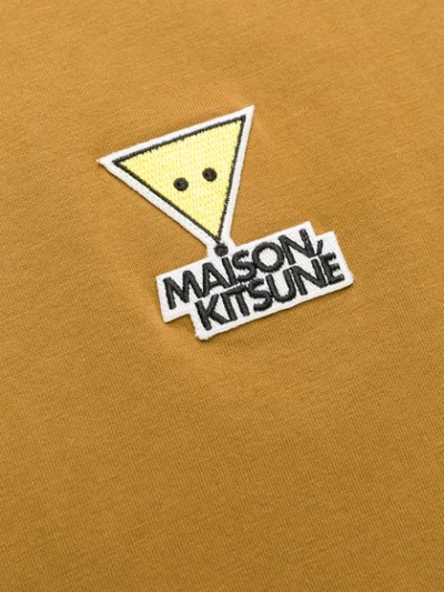 Shop Maison Kitsuné Logo Embroidered T-shirt In Brown