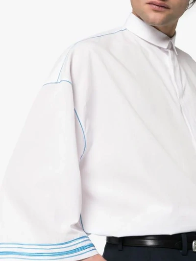 Shop Haider Ackermann Contrast Trim Three-quarter Sleeve Cotton Shirt In White