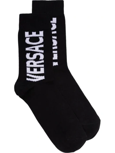 Shop Versace Logo Socks - Black