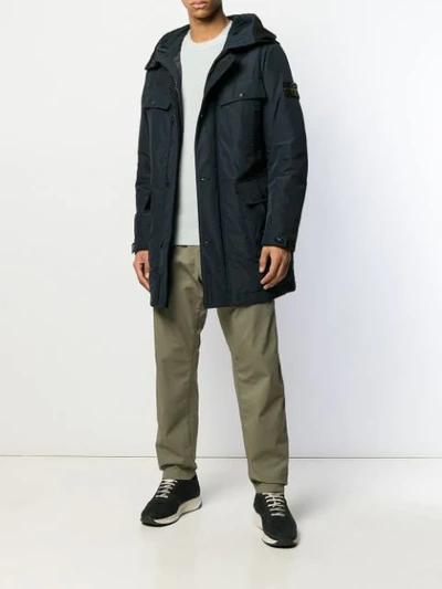 Shop Stone Island Padded Interior Hooded Jacket In Blue