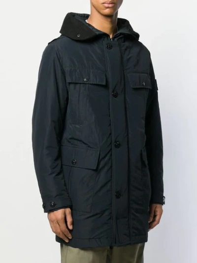 Shop Stone Island Padded Interior Hooded Jacket In Blue