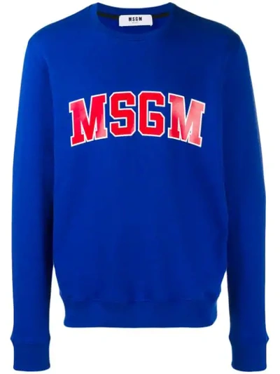 Shop Msgm Logo Printed Sweatshirt In Blue