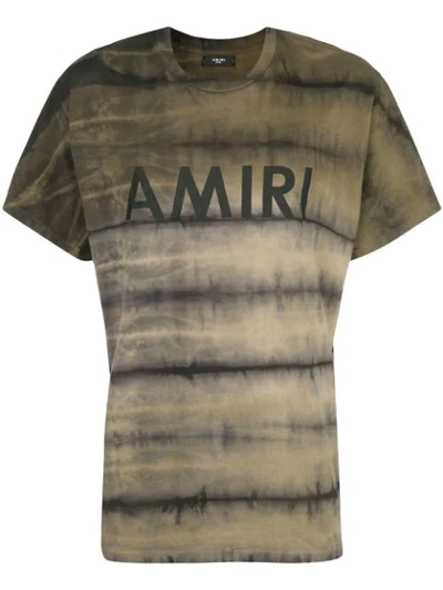 Shop Amiri Logo Print Striped T In Green