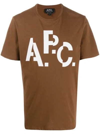 Shop Apc Logo T-shirt In Brown