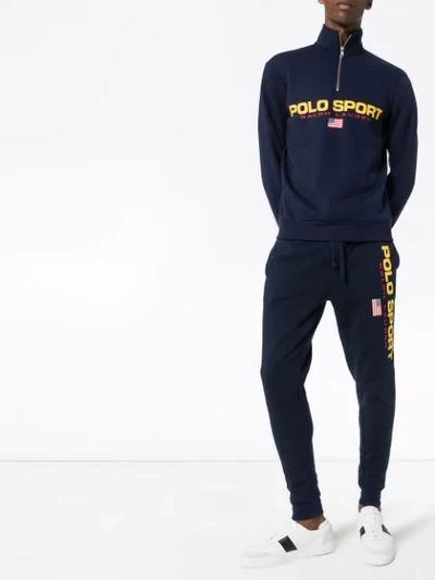 Shop Polo Ralph Lauren Logo Print Sweatpants In Blue