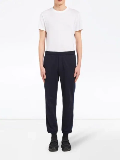 Shop Prada Tailored Jogging Style Trousers In F0ysy Navy Blue-celeste