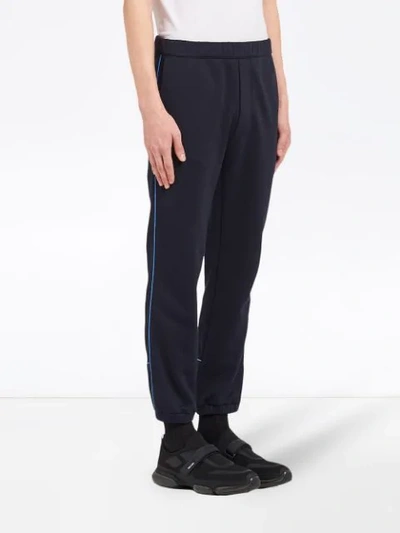 Shop Prada Tailored Jogging Style Trousers In F0ysy Navy Blue-celeste