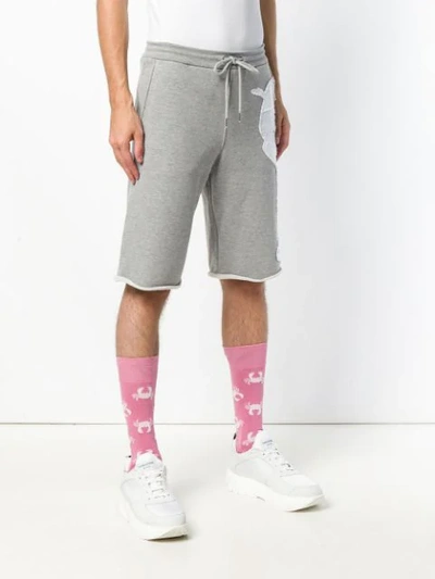 Shop Thom Browne Shirting Patchwork Icon Sweatshort In Grey