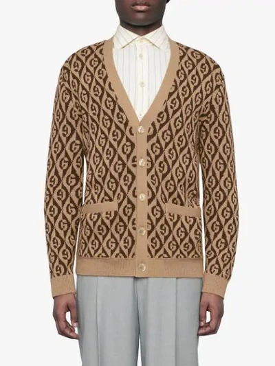 Shop Gucci G Rhombus Cardigan In Brown