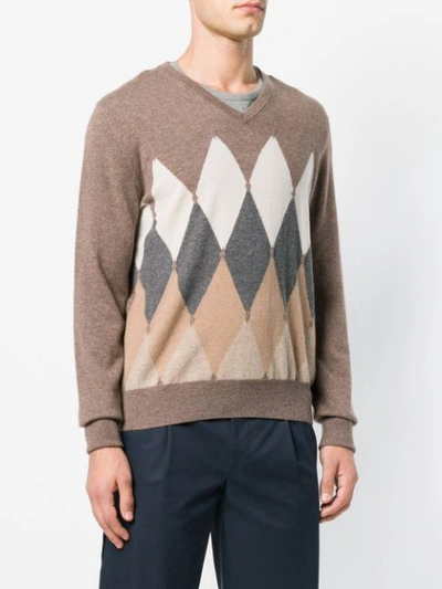 Shop Ballantyne Argyle Knitted Vneck Sweater - Neutrals