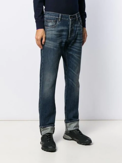 Shop Prada Distressed Straight Leg Jeans In Blue