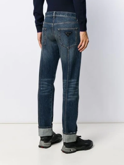 Shop Prada Distressed Straight Leg Jeans In Blue