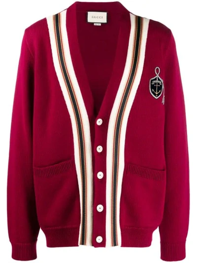 Shop Gucci Wool Cardigan With Anchor Crest In Red