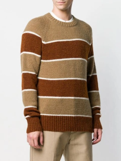 Shop Ami Alexandre Mattiussi Crew Neck Raglan Sleeves Striped Sweater In Brown