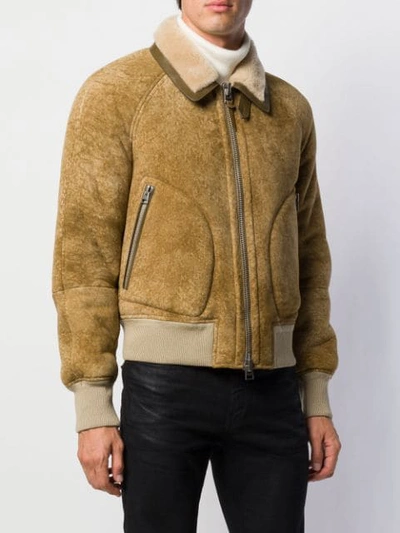 Tom Ford Zipped Shearling Jacket In Neutrals | ModeSens