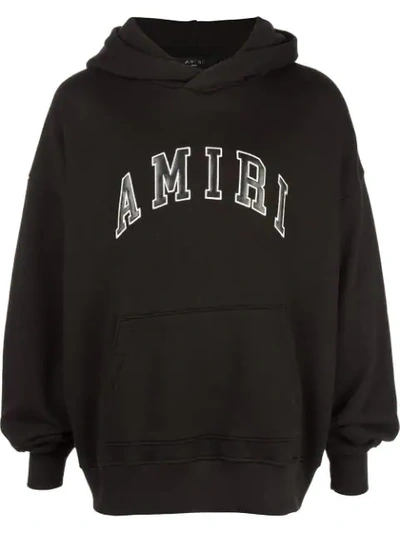 Shop Amiri Logo Embroidery Hoodie In Black