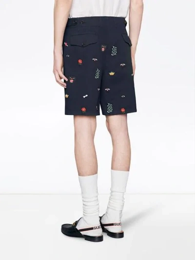 Shop Gucci Embroidered Cotton Short In Blue