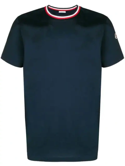 Shop Moncler Contrast Collar Short Sleeve T In Blue