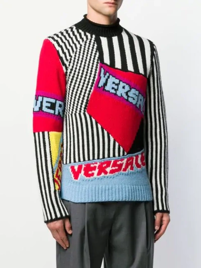 Shop Versace Intarsia Logo Jumper In Red