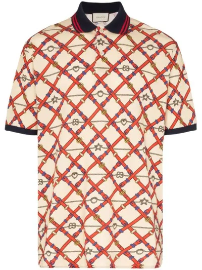 Shop Gucci Belt Logo Print Polo Shirt In Neutrals