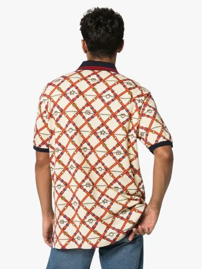 Shop Gucci Belt Logo Print Polo Shirt In Neutrals