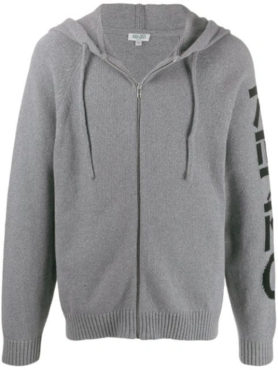 Shop Kenzo Logo Sleeve Zip Hoodie In Grey