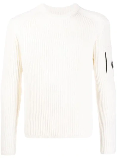 Shop C.p. Company Ribbed Long-sleeve Sweater In White