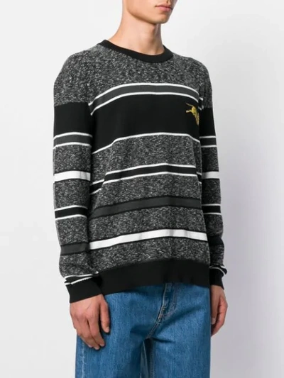 Shop Kenzo Striped Tiger Motif Jumper In Grey